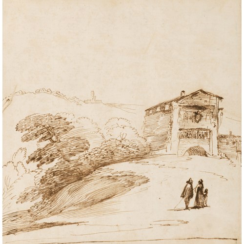 Landscape with Travellers Before a Rustic Building